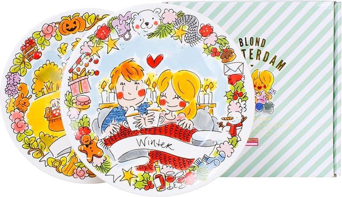 Blond Amsterdam Winter Ontbijtborden Set - 2 Stuks: Autum & Winter - Ø 22 Cm