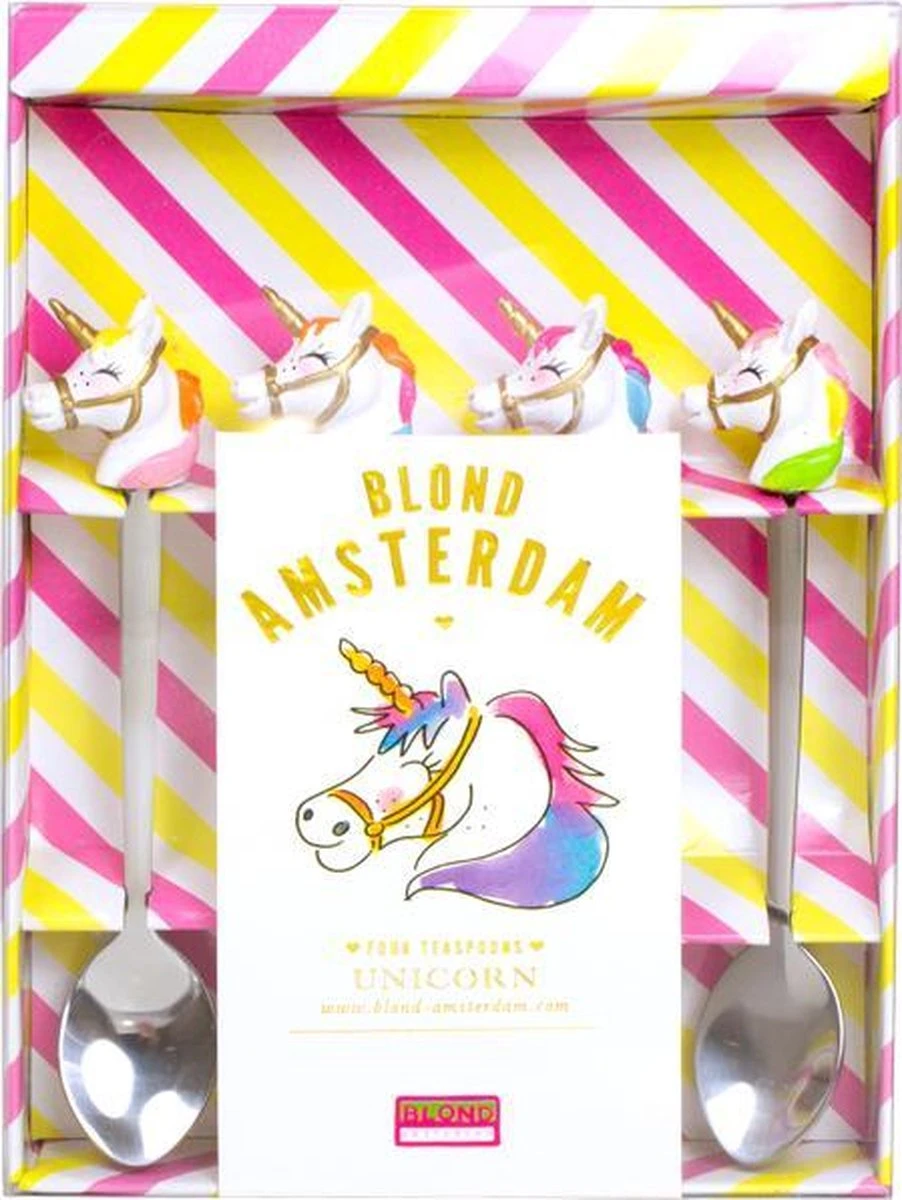 Blond Amsterdam Unicorn Theelepeltjes - 4 Stuks 2 Blond Amsterdam Unicorn Theelepeltjes - 4 Stuks